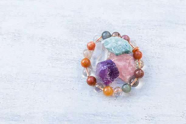 Multicolour crystal bracelet with natural rough raw crystal quartz mineral rock, multi healing stone