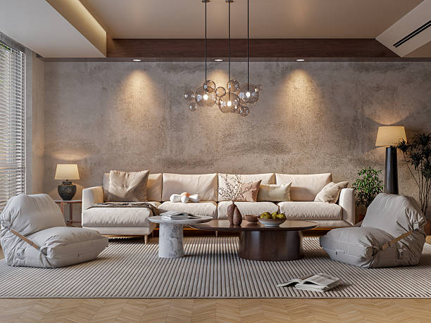 istock Cozy & Warm Living Room: Comfortable Modern Interior with Textured Wall 2244950324