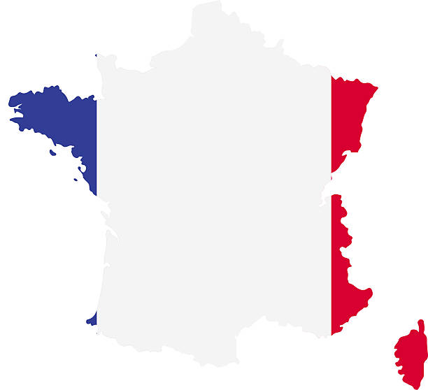 istock France Map With Flag Colors Blue Left, White Center, Red Right Silhouette 2244953228