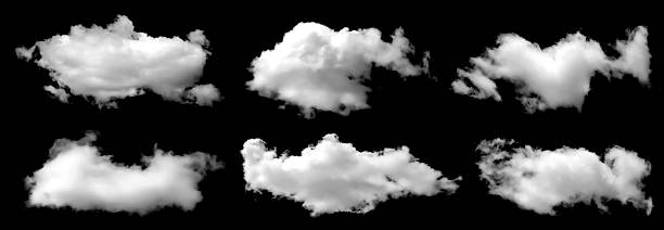 istock Realistic white fluffy cloud set isolated on black background, perfect for sky design, digital art, photo manipulation, weather illustration, and rendering projects. 2244957245