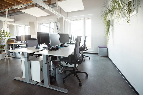 istock Modern Office Workspace with Desks and Computers, Decorated with Ornamental Plants 2244960474