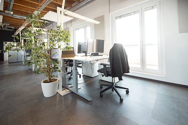 istock Well-Lit Modern Office Workspace with Desks, Computer Equipment, and Plants in Berlin 2244960532