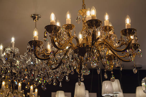 istock Luxury chandeliers on a store window 2244963828