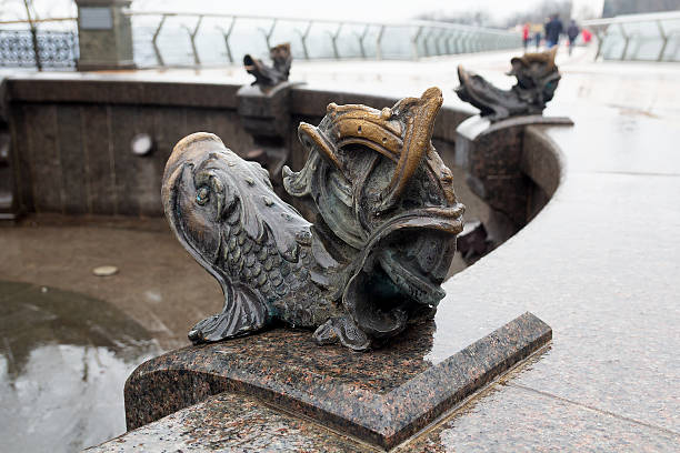 Bronze fish statue, traditional fountain decoration. Kyiv, Ukraine