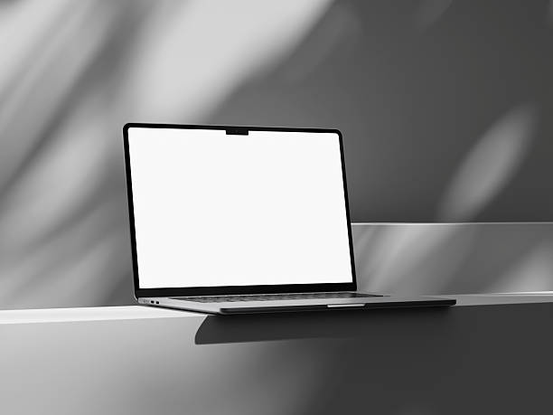 istock Sleek laptop with plant shadows on a soft surface beneath it 2244967028