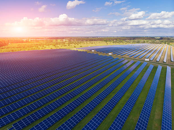 istock aerial view of solar panels on a sunny day. 2244968855
