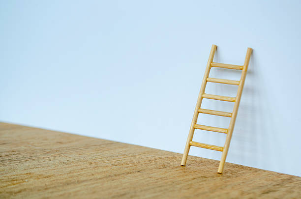 istock Side view of small ladder on white cover background with customizable space for text. 2244973585