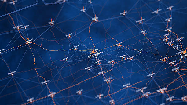 istock Minneapolis map big data visualization. Futuristic map infographic of city in USA. Visual map data complexity in modern blue and orange colors 2244980697
