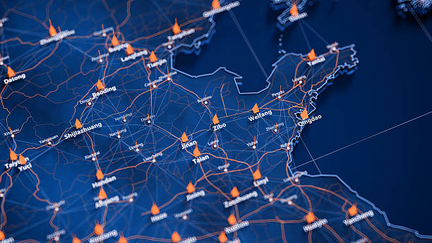 istock Zibo map big data visualization. Futuristic map infographic of city in China. Visual map data complexity in modern blue and orange colors 2244980755