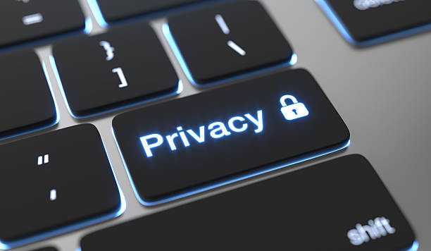 istock Privacy protection concept with glowing keyboard key and padlock security icon 2244981140
