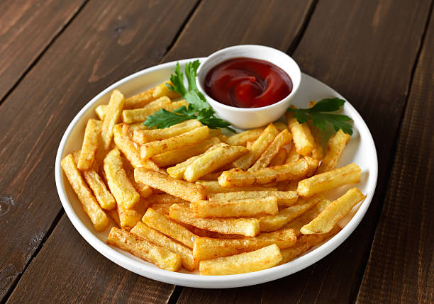 Potato fries and tomato sauce