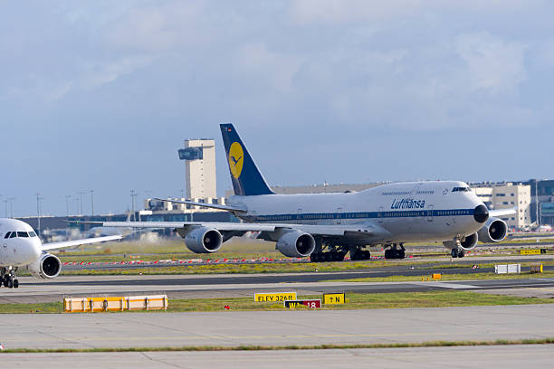 Lufthansa airplane type Boeing 747-830 registration D-ABYT taxiing to runway on an autumn day. Photo taken November 3rd, 2025, Frankfurt am Main, Germany.