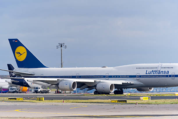 Lufthansa airplane type Boeing 747-830 registration D-ABYT taxiing to runway on an autumn day. Photo taken November 3rd, 2025, Frankfurt am Main, Germany.