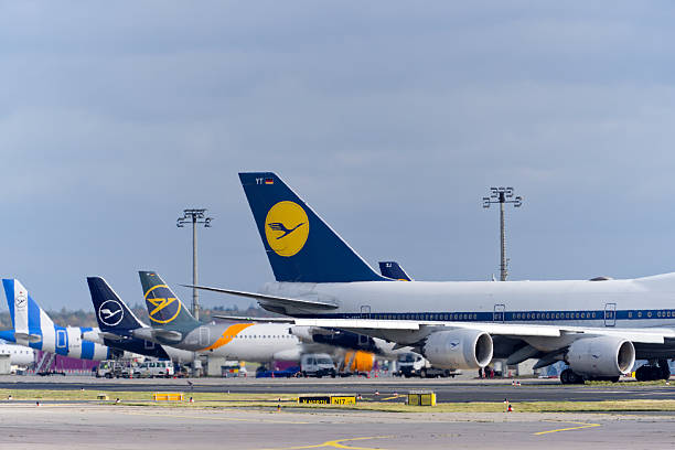 Lufthansa airplane type Boeing 747-830 registration D-ABYT taxiing to runway on an autumn day. Photo taken November 3rd, 2025, Frankfurt am Main, Germany.