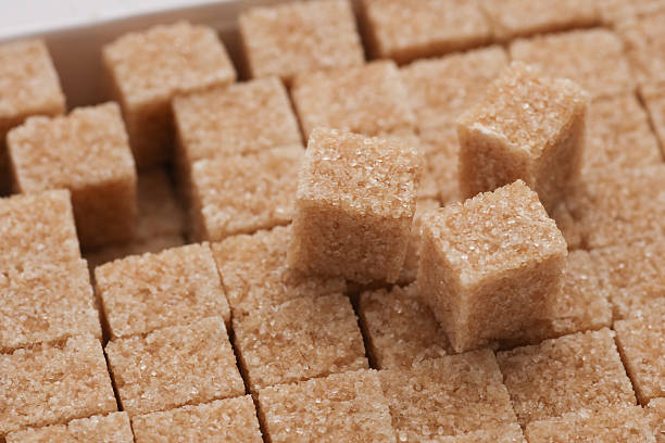 Cubes of cane brown sugar, close up