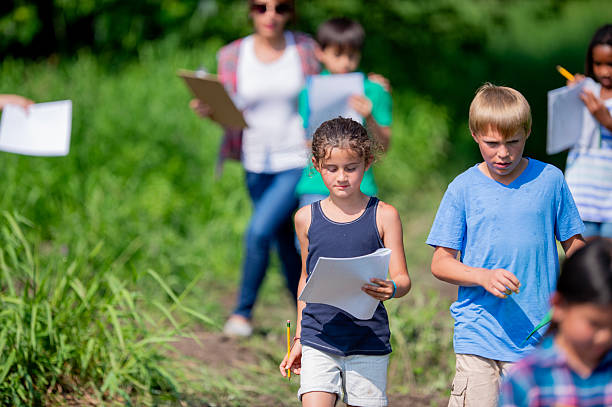 istock Outdoor Learning Walk With Diverse Kids Studying Outdoors And Writing In Papers 2244988428