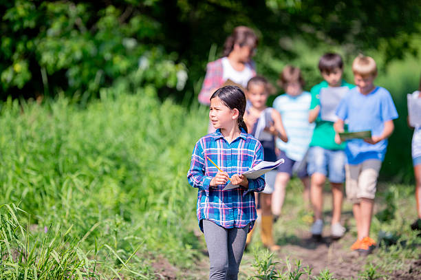 istock Group Of Diverse Children Exploring Outdoors For Science Field Trip, Writing Notes And Observing Nature 2244988452