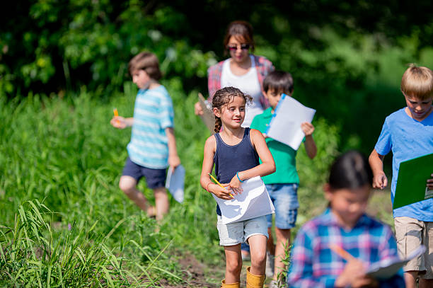 istock Group of Children Doing Outdoor Science Activity With Papers and Pencils 2244988453