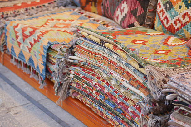 istock Colorful woven rugs displayed in a market for visitors 2244988720