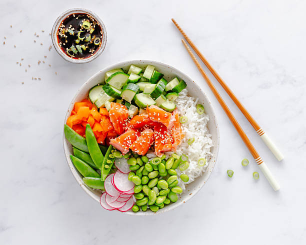 Homemade poke bowl with salmon