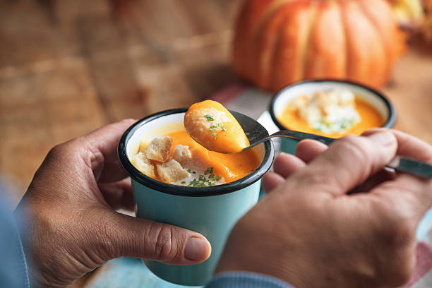 Butternut Pumpkin Soup with Cream and Croutons