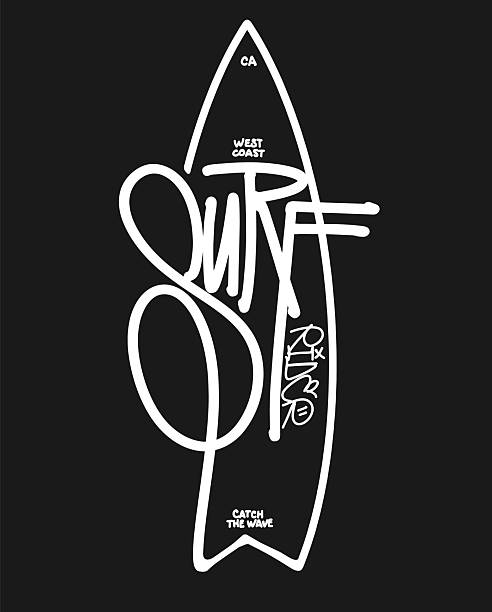 Surf rider graffiti lettering vector print with surfboard for summer t-shirts