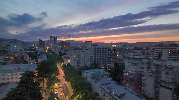 istock aERIAL VIEWW ON vAKE DISTRICT IN tBILISI - SUNSET 2245003669