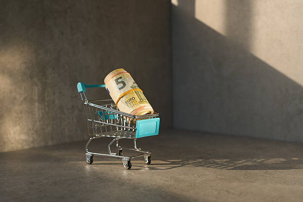 Shopping cart with rolled Euro Banknotes