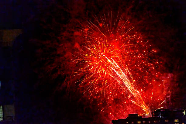 istock Red Fireworks Night Illuminated Buildings Waikiki Honolulu Hawaii 2245023254