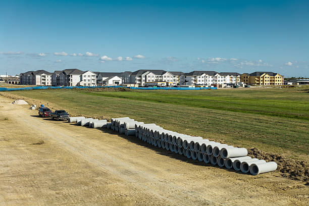 Aerial shot of a new development of apartment buildings in Mont Belvieu, a suburb of Houston, Texas.
