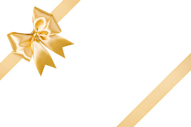 Gold Bow Ribbon Isolated on White Background, Clipping Path Included