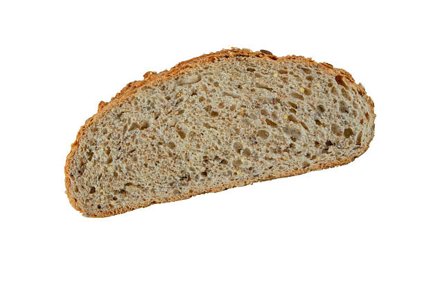 istock Slice of sourdough bread with seeds isolated on white. Top view flat lay 2245033727