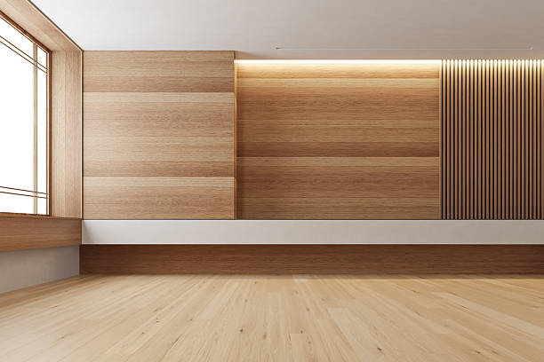istock Empty Japandi Modern Interior with Minimalist Styling Oak Wall 2245035285