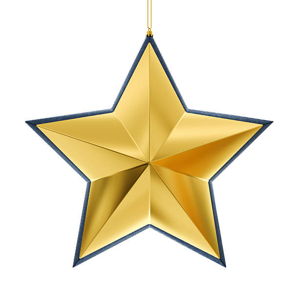 Glitter textured yellow gold colored star shape on white background