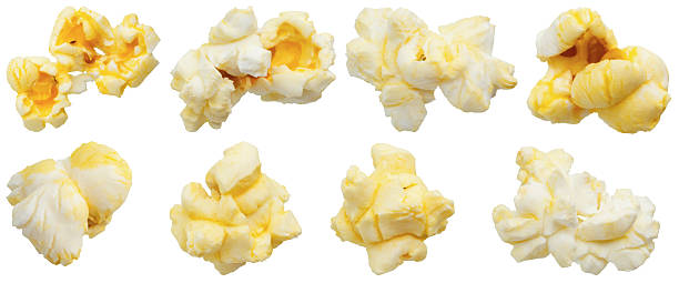 Tasty popcorn close up set isolated on white background