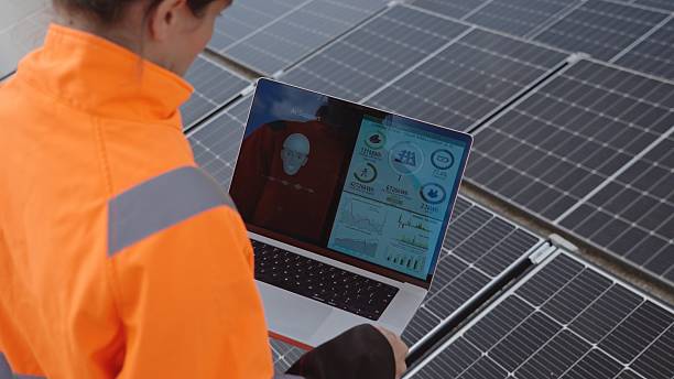 istock Engineer Uses AI Humanoid Software in Solar Power Plant. Eco Energy Solutions 2245045875