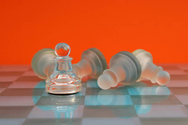 A chess pawn outplays several from the opposing team, symbolizing strategy, leadership, and clear thinking in business or decision-making