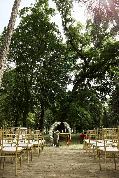istock The setting for the wedding act is under the open sky surrounded by beautiful trees. 2245048566