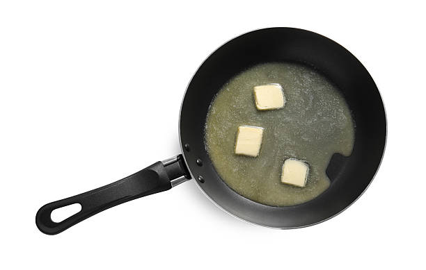 istock Melting butter in frying pan on white background, top view 2245050320