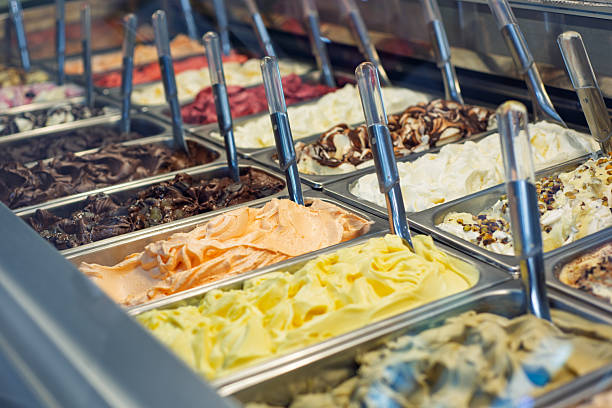 istock Multiple gelato flavors in a retail display case 2245051432