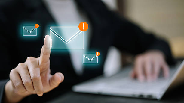 istock Business Email Notification Alert Icons on Laptop 2245055307