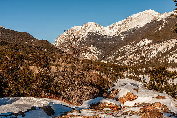 Estes Park, Colorado USA December 13 2007,  Elevation ranges from 8,000 to over 14,000 feet across a rugged stretch of Continental Divide, RMNP has a climate as diverse as its topography.