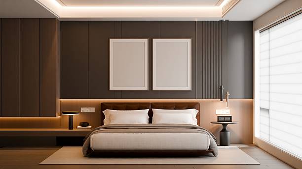 istock Modern Minimalist Bedroom Interior with Frame Poster Mockup - 3d Render 2245061310