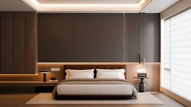 istock Modern Minimalist Bedroom Interior with Frame Poster Mockup - 3d Render 2245061319