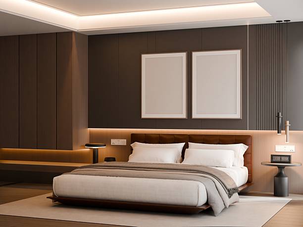 istock Modern Minimalist Bedroom Interior with Frame Poster Mockup - 3d Render 2245061333