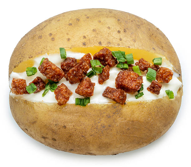 Baked Mashed Potatoes with Cheese and Bacon isolated on white background, Roast Potatoes isolated on white background with clipping path