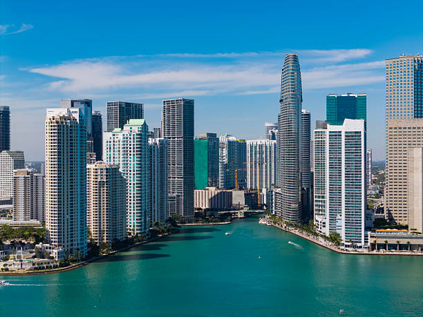 istock Cityscape skyline. Brickell building in Miami downtown. Brickell skyline with skyscraper architecture. City skyline. Panoramic view. Miami from Brickell Key in Florida. Skyscraper in downtown city 2245069089
