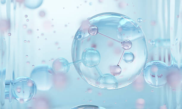 istock Molecule inside Liquid Bubble on water background. skin care cosmetics solution, 3d illustration. 2245081217