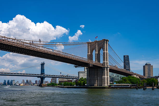 istock Brooklyn Bridge Tower with Brooklyn Skyline in Background 2245085621