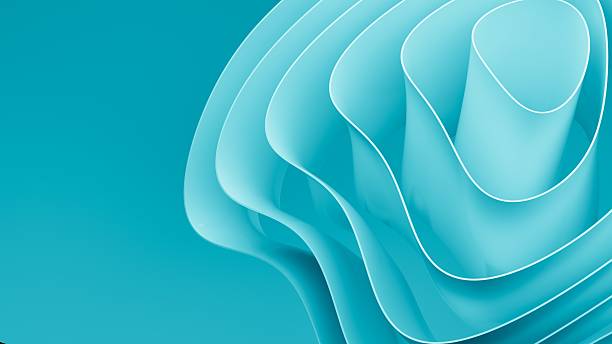 istock Abstract wavy curved 3d render. Turquoise soft layers of plastic with lines, folds, ruffles. Modern wallpaper, texture pattern. 2245087782